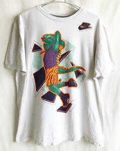  【ヴィンテージ/ NIKE】イグアナ・ダンクシュート Tシャツ/L/ホワイト/AIR JORDAN/80's ポップアート/激レア/アメリカ買付(jt-227-3-12)