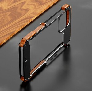 a690 アルミ合金バンパーと木製パーツを組み合わせたバンパーケース iPhone 11用