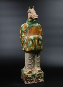 中国美術 唐時代 唐三彩 人物俑 馬俑 置物 TK033