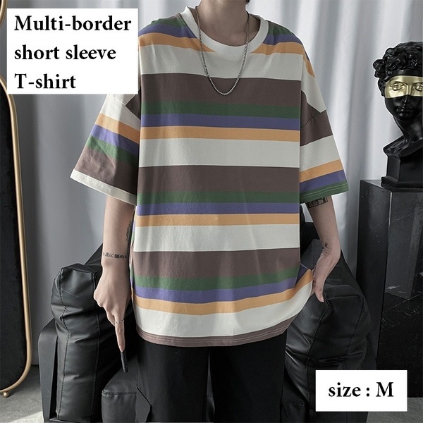 《 送料無料 》 半袖 Tシャツ メンズ ボーダー M 新品 未使用 半袖Tシャツ カットソー トップス 韓国 ファッション カジュアル 【PN5152】