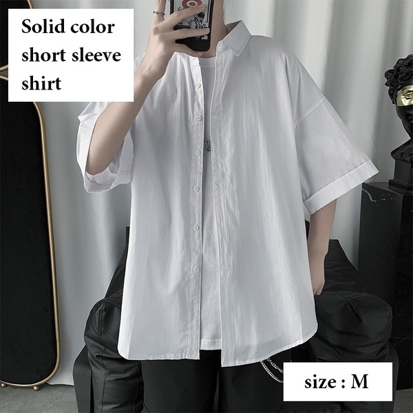 《 送料無料 》 半袖 シャツ メンズ ホワイト 白 M 新品 未使用 半袖シャツ 無地 カジュアルシャツ 韓国 ファッション 【PN5208】
