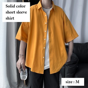 《 送料無料 》 半袖 シャツ メンズ イエロー 黄色 M 新品 未使用 半袖シャツ 無地 カジュアルシャツ 韓国 ファッション 【PN5208】