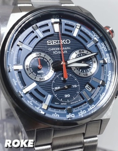 新品 SEIKO セイコー 正規品 腕時計 クロノグラフ ステンレスケース カレンダー アナログ腕時計 ビジネスウォッチ タキメーター ブルー