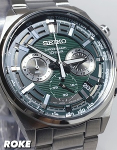 新品 SEIKO セイコー 正規品 腕時計 クロノグラフ ステンレスケース カレンダー アナログ腕時計 ビジネスウォッチ タキメーター グリーン