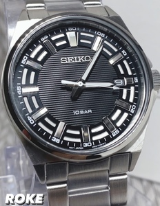 新品 SEIKO セイコー 正規品 腕時計 ステンレスケース カレンダー アナログ腕時計 ビジネスウォッチ １０気圧防水 ブラック メンズ