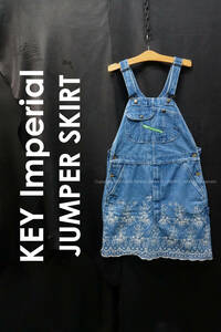 KEY Imperial Denim jumper skirt W36/94cm old clothes remake floral print embroidery Vintage Old overall overall oversize 
