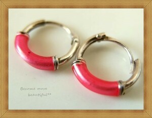 *SV925/SILVER* metal розовый с чехлом * маленький ... кольцо / обруч серьги *88