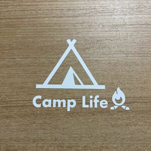 33.【送料無料】Camp Life 焚き火 カッティングステッカー キャンプ テント アウトドア CAMP 【新品】.
