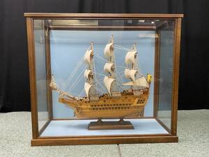 M+271[ final product ] wooden sailing boat model large sailing boat model interior objet d'art glass case attaching go in 