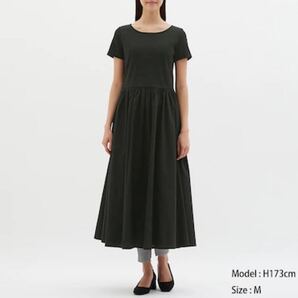 GU ジーユー 布帛コンビネーションロングワンピース 黒