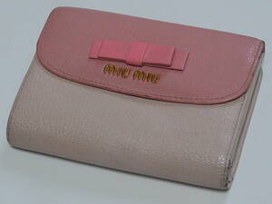miumiu ミュウミュウ 三つ折り財布 財布 リボン ピンク系 レザー 正規品 税込 美品