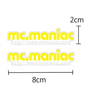 （透明）エムシーマニアック オリジナル ロゴステッカー イエロー 2枚セット 8cm 丸文字 フェンダー バイザー サイドカバー