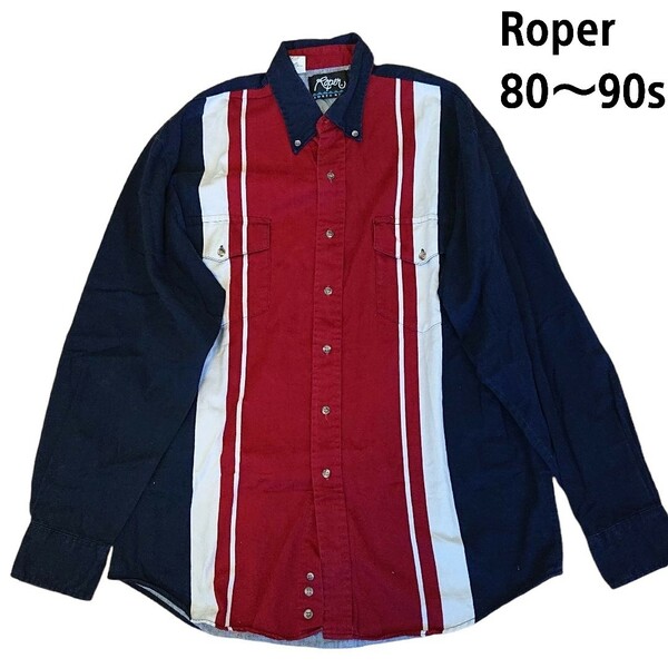希少 80～90s USA製 Roper ストライプシャツ ビッグシルエット
