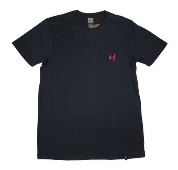 HUF ハフ STAGE POCKET TEE ステージ ポケット Tシャツ black ピンク 刺繍 サイズ M 新品 未使用 送料無料