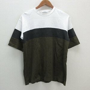 y# United Arrows /UNITED ARROWS GLR multi border T-shirt # khaki [ men's S]MENS/89[ used ]