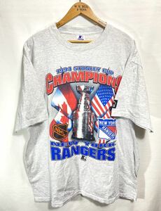 ■ 90s 90年代 ビンテージ USA製 STARTER NHL ニューヨーク レンジャース トロフィー イラスト Tシャツ サイズX-LARGE 1994 STANLEY CUP ■