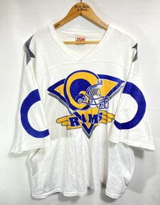 ■ 90s 90年代 ビンテージ USA製 TEAM RATED NFL ロサンゼルス ラムズ ロゴプリント フットボール Tシャツ サイズXL ホワイト アメフト ■