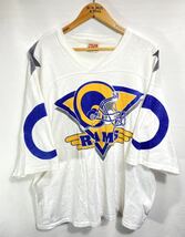 ■ 90s 90年代 ビンテージ USA製 TEAM RATED NFL ロサンゼルス ラムズ ロゴプリント フットボール Tシャツ サイズXL ホワイト アメフト ■_画像1