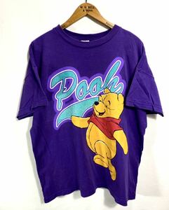 ■ Pooh Disney プーさん ディズニー 半袖 プリント Tシャツ 古着 アメカジ ストリート キャラクター 紫 パープル サイズL ■