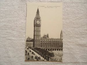 【絵葉書1枚】 The Houses of Parliament. The Clock Tower -LONDON /L.L. Printed in France /戦前ヴィンテージ馬車都市街建築 ハガキ21-8