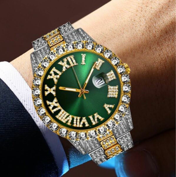 グリーン　メンズ　腕時計　ブリンブリン　男女兼用　コンビ　 デイカウント　激安　金銀