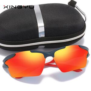 新品★軽量ミラーサングラス◆UV400 オレンジ スポーツ アウトドア 最安値