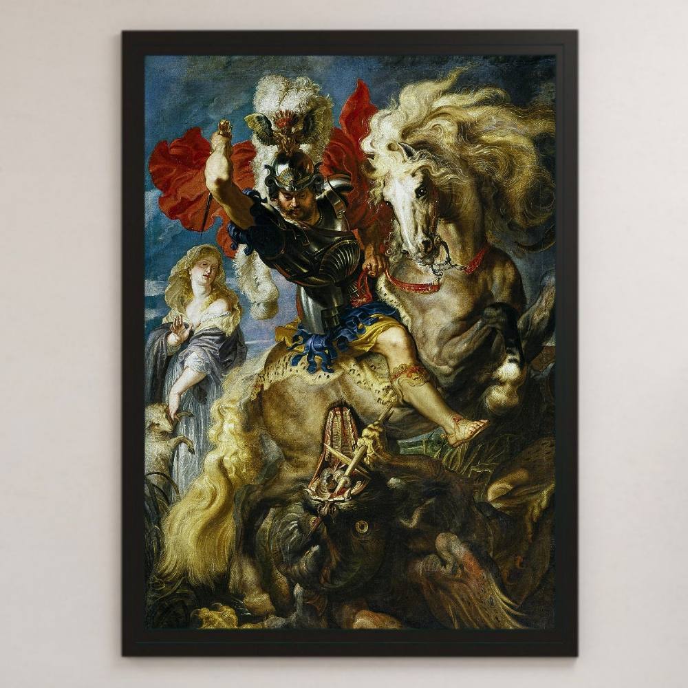 Rubens St. George und der Drache, Gemälde, Kunst, glänzendes Poster, A3, für Bar, Café, klassische Inneneinrichtung, religiöse Malerei, Christentum, Drache, Residenz, Innere, Andere