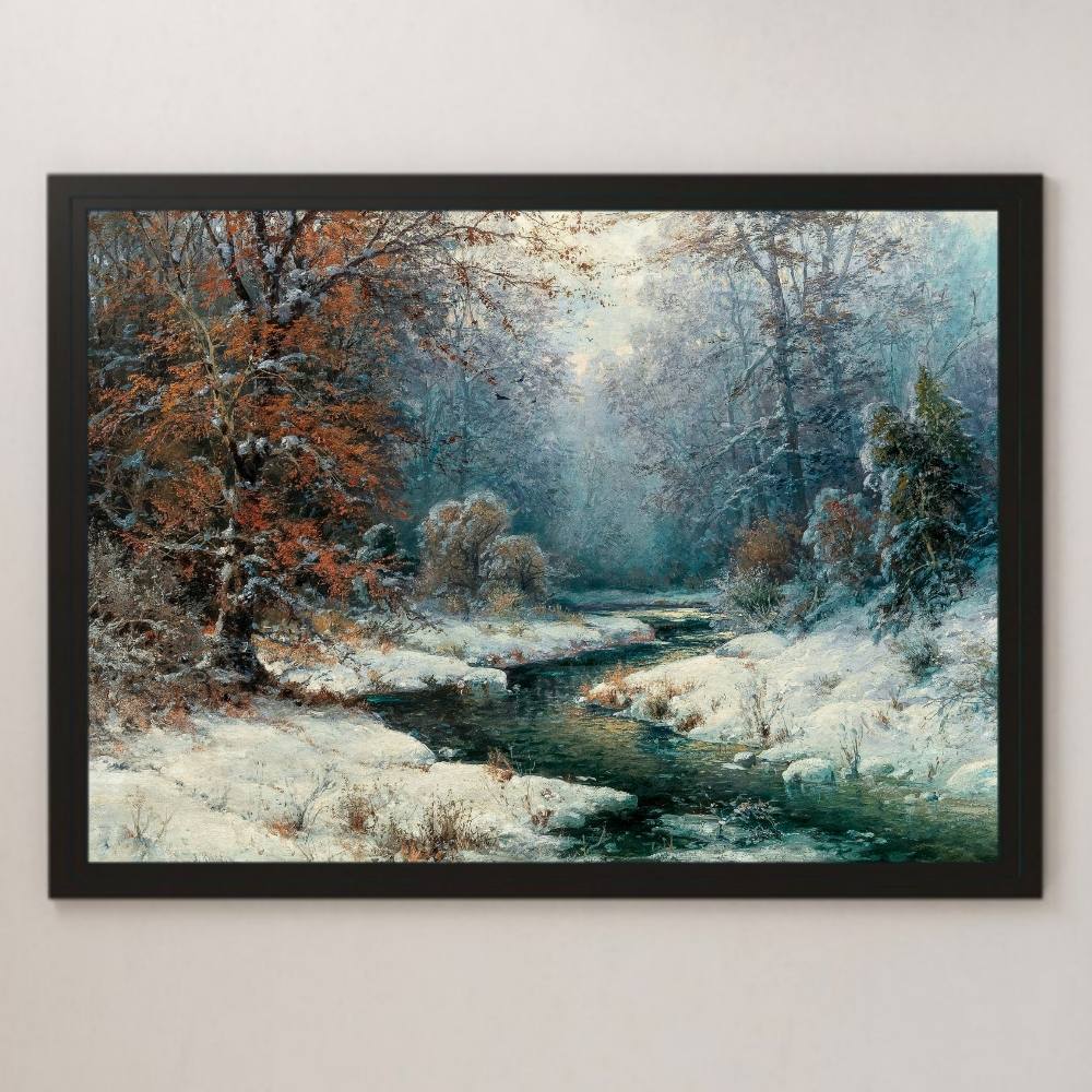 Adolf Kaufmann Winter Snowy Landscape Painting Art Glossy Poster A3 Bar Cafe Living Classic Retro Interior Landscape Painting Nature, residence, interior, others