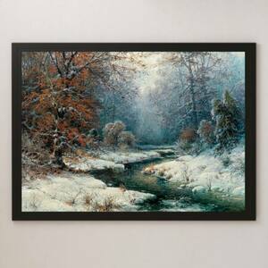 Art hand Auction Adolf Kaufman 겨울 Snowscape 그림 미술 광택 포스터 A3 바 카페 생활 클래식 복고풍 인테리어 풍경 자연, 주택, 내부, 다른 사람