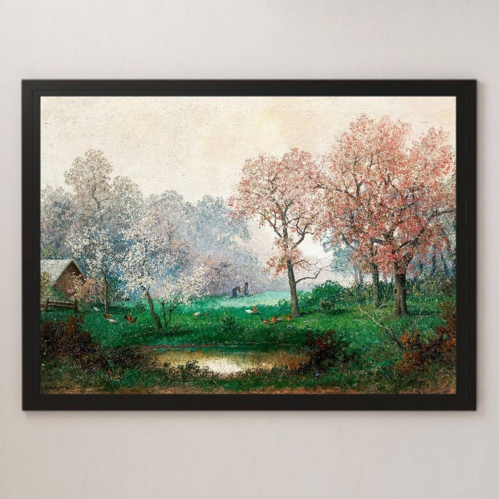 Adolf Kaufmann Under the Blooming Trees Painting Art Glossy Poster A3 Bar Cafe Living Classic Retro Interior Landscape Painting Nature, residence, interior, others