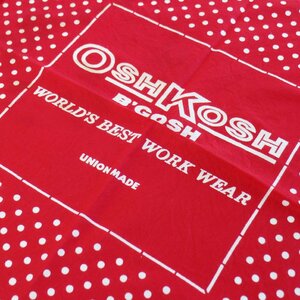 ★80s USA製 OSHKOSH B'GOSH ドット柄 コットン バンダナ 赤★05 ビンテージ ハンカチ ワーク ポルカ 水玉模様 レッド UNION MADE