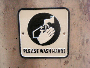 F510飲食店・オフィス・店舗・ガレージ等の洗面所にアイアンプレートサイン「手を洗いましょう」/感染症・新型コロナ対策の基本WASH　HANDS