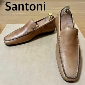 【イタリア製】Santoni サントーニ スリッポン ローファー ドライビンシューズ ブラウンベージュ UK6.5 約25.0cm 革靴 紳士靴