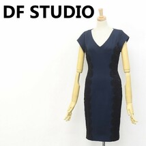 美品◆DF STUDIO/ディーエフ スタジオ ダイアンフォンファステンバーグ レース刺繍 半袖 ストレッチ ワンピース ネイビー×ブラック 0_画像1