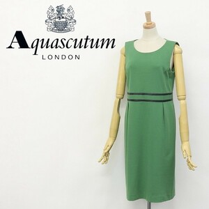 ◆Aquascutum/アクアスキュータム ウエストライン レザー切替 ノースリーブ ワンピース グリーン