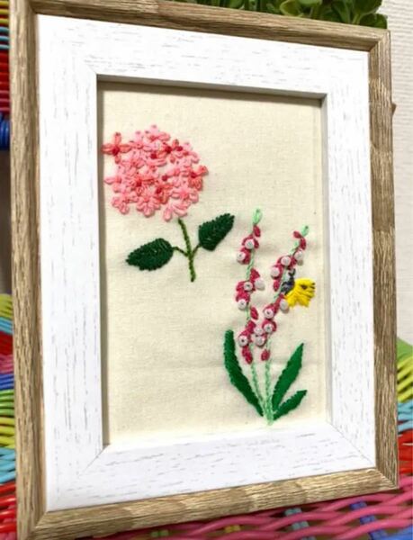 紫陽花&ネジバナ　刺繍インテリア　ハンドメイド