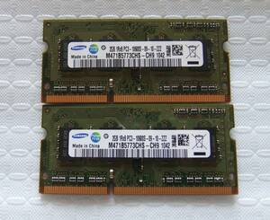 ノートPC用メモリ SAMSUNG 2GB 1Rx8 PC3-11600S-09-10-ZZZ M471B5773CHS-CH9 2GBX2 計：4GB 中古 37