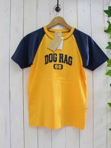 新品*DOG RAG*ラグラン ロゴプリント 配色Tシャツ(M)イエロー/定価8,900円