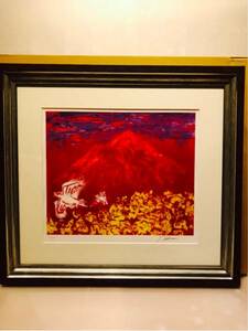  exhibition goods deep see higashi . Iwate mountain. .. bird ojinaru silk screen woodcut picture frame 