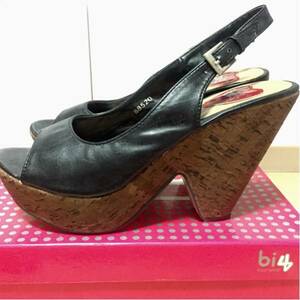  new goods *BI4 thickness bottom cork Wedge sandals black 38 back strap 25 platform black open tu mules sabot black 