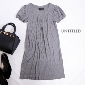 美品 アンタイトル UNTITLED 株) ワールド ■ 夏 シンプル ほんのり艶 Tシャツ ストレッチ 半袖 ギャザー プルオーバー ワンピース 1 7号