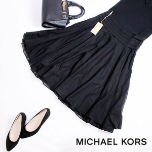 新品 マイケルコース MICHAEL KORS ■ 春 夏 綿100％ 膝下丈 シフォン デザイン フレアスカート 4 ブラック 黒