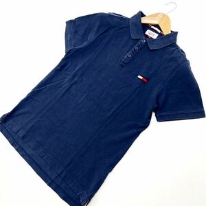 ヒルフィガーデニム ☆ TOMMY HILFIGER DENIM トミーヒルフィガー 鹿の子 半袖 ポロシャツ ネイビー S スタイル不問◎ アメカジ■S135