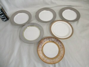  unused * exhibition goods #YAMASEN#24CT GOLD PLATED desert plate rose 6 pieces set approximately 15. made in Japan high class hotel specification gold / silver . house Cafe 