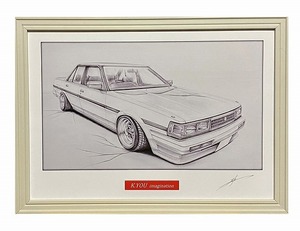 Art hand Auction Toyota Cresta GX71 [Pencil Drawing] Famous Car Old Car Illustration A4 Size Framed Signed, artwork, painting, pencil drawing, charcoal drawing