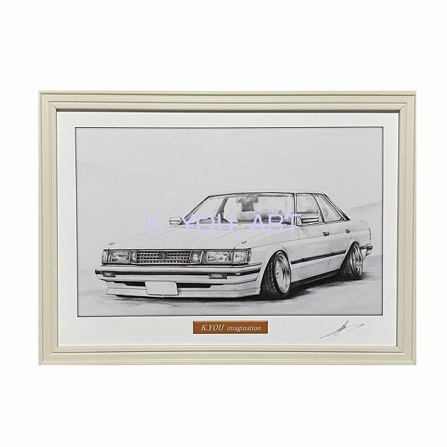 Toyota TOYOTA Mark II X70 [Pencil Drawing] Famous Car Old Car Illustration A4 Size Framed Signed, artwork, painting, pencil drawing, charcoal drawing