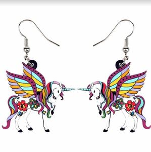  horse riding Unicorn earrings purple new goods 