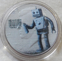 アメリカ 1/2ドル硬貨 バンクシー ロボットとバーコード 限定カラーコイン Banksy USA 証明書&コインホルダー付き 新品レア_画像1