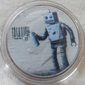 アメリカ 1/2ドル硬貨 バンクシー ロボットとバーコード 限定カラーコイン Banksy USA 証明書&コインホルダー付き 新品レア