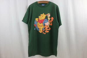 90'S ディズニー プーさん ティガー イーヨー 両面プリント Tシャツ(L)グリーン ビンテージ オールド 90年代